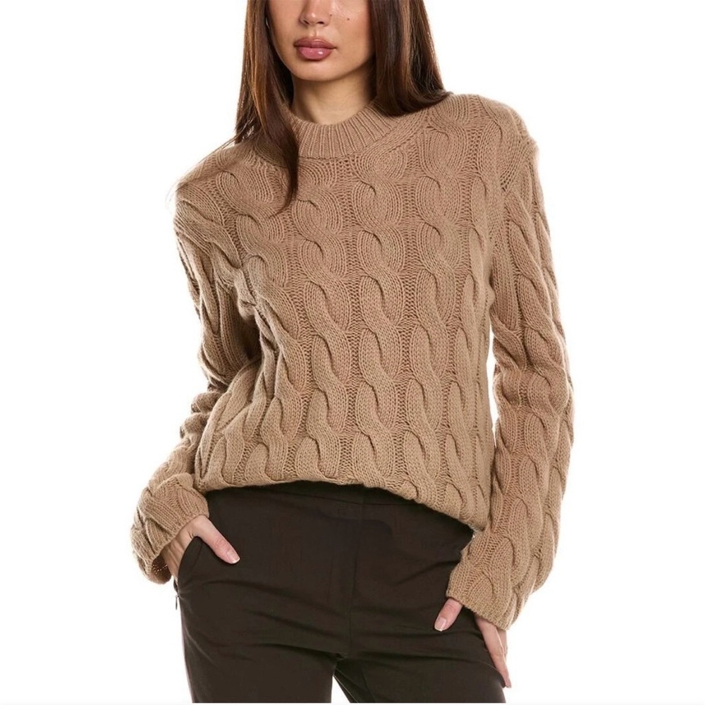 Theory Wool and Cashmere Blend Mock Cable Knit Tan Sweater size P